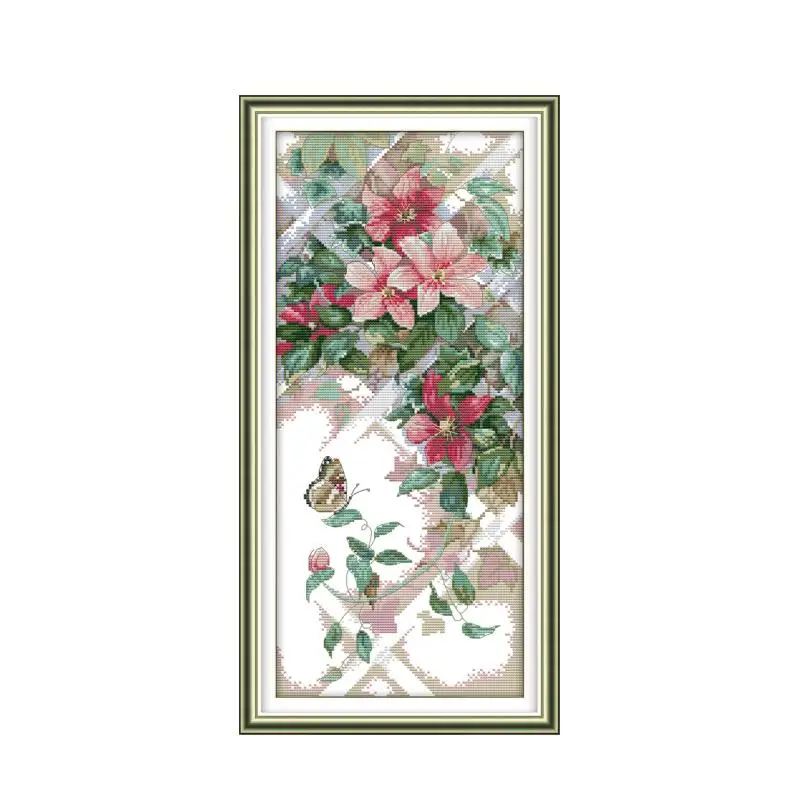 Joy Sunday Plant Flower Cross Stitch Kit 11CT 14CT Handmade DMC Embroidery Threads with Chinese Embroidery Kit DIY Needlework