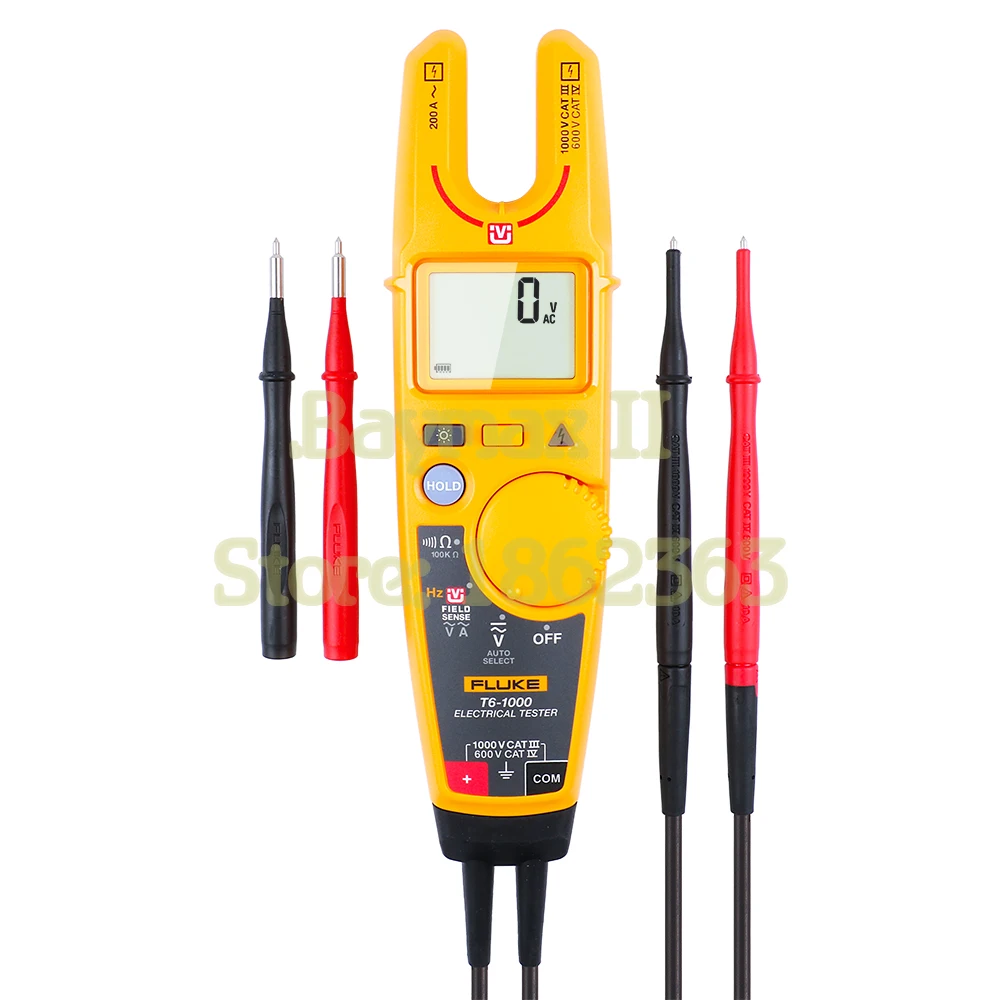 Fluke T6-1000 Non-Contact AC True RMS Voltage/Current Clamp Meter with Hz, Resistance Test