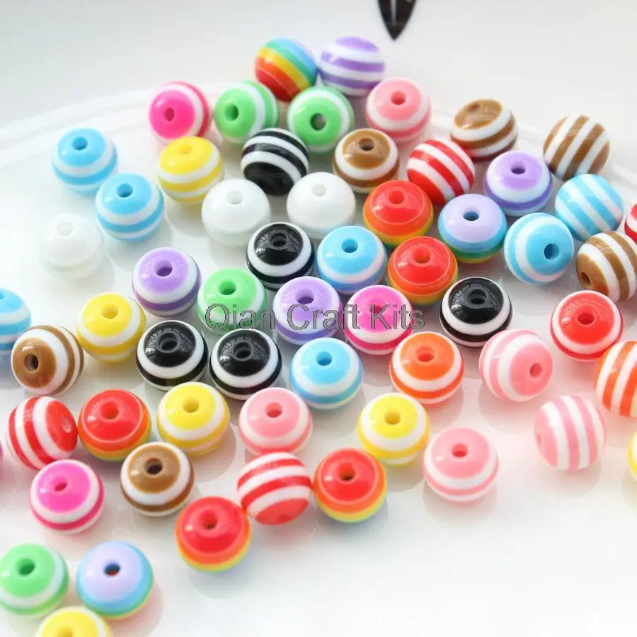 1000pcs Striped Beads 8mm Colorful Mix of Beautiful Resin Acrylic Beads - Dangle Beads with Stripes