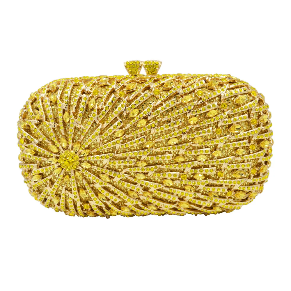 Deluxe Lemon yellow Grey Rose Gold Crystal Evening Party Purse Bag Female Clutch Bag Chain Women Handbags SC633