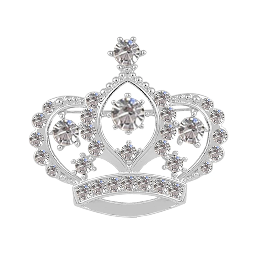 Female Crown Brooch Simulated Crystal  White K Engagement Wedding  Brooch for Women