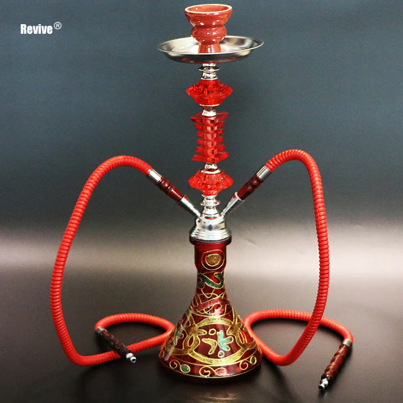 Revive Glass Narguile Hookah Complete Set Black Red 52 CM Shisha 2 Hoses Ceramic Smoking Bowl Nargile Chicha Flower Water Pipe