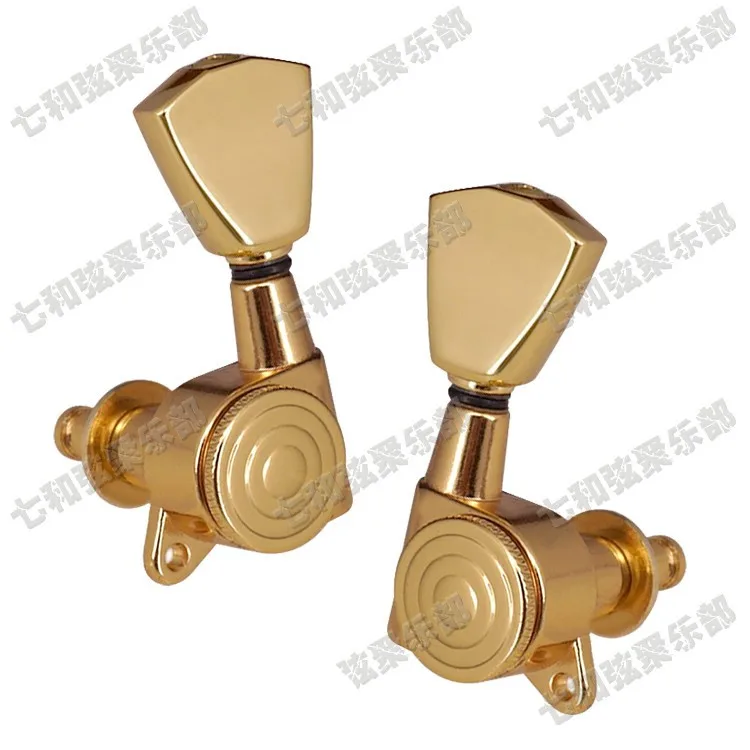 Ein Set mit 6 Stück goldfarbenen, verriegelbaren Gitarren-Stimmwirbeln, Stimmmechaniken für akustische und elektrische Gitarren, Zubehörteile. – Detail 1