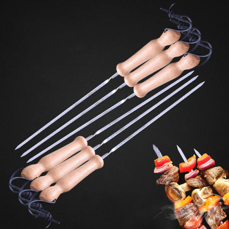 

Stainless Steel BBQ Skewer Stick, Kebab Sticker Needles, Wood Handle, Cooking, Outdoor Picnic Tool, Camping Roast Meat Grill