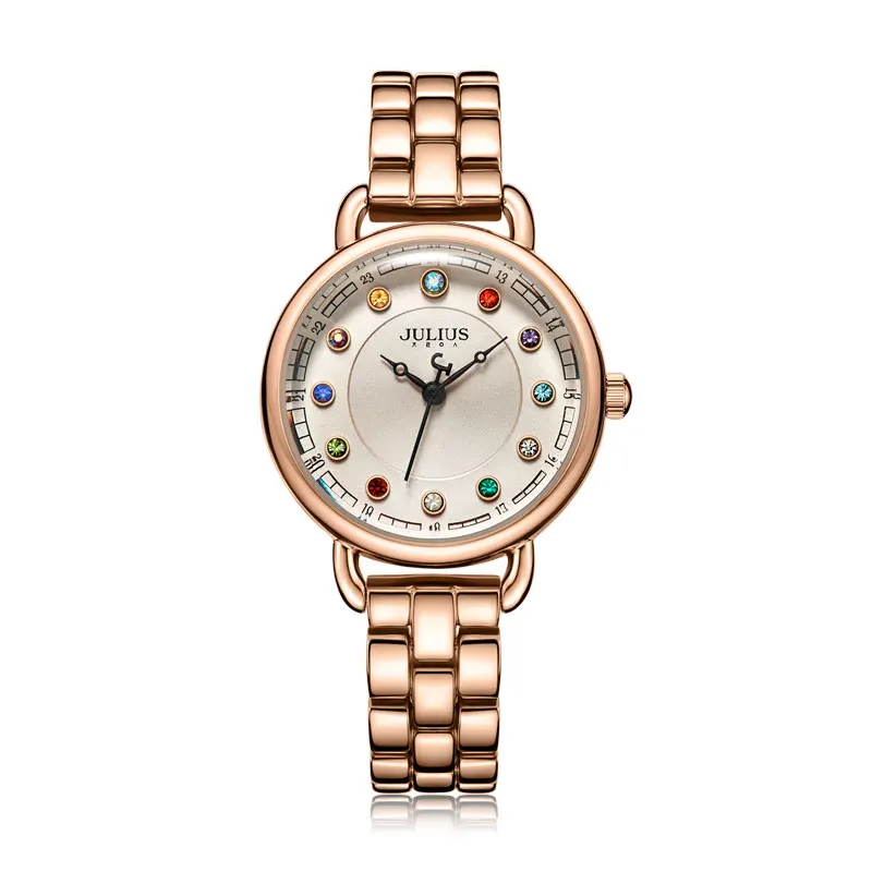 Julius Watch Retro Women Watch Colorful Crystal Dial Casual Bracelet Watch Bohemia Stylish Women Watches Gold Luxury JA-1088