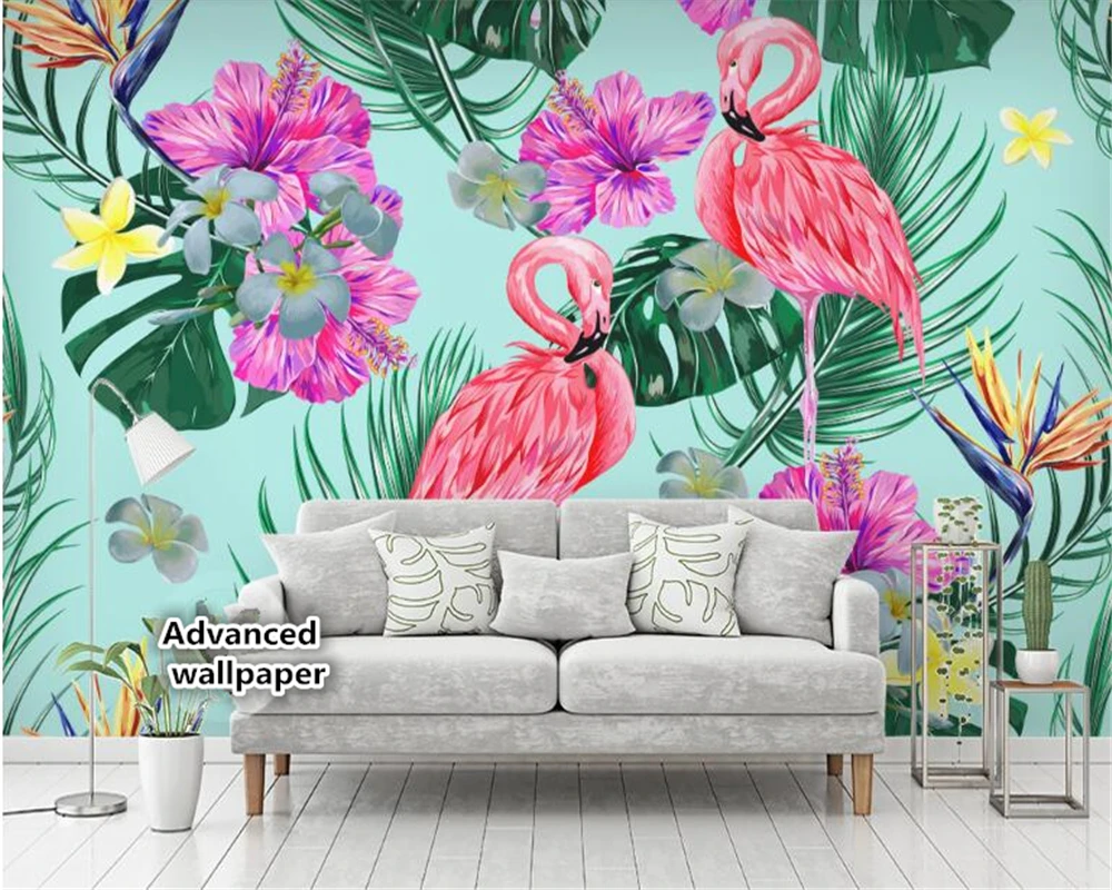 

beibehang 3D Custom fantasy decorative painting wall paper flamingo flowers plant tropical rainforest background 3d wallpaper