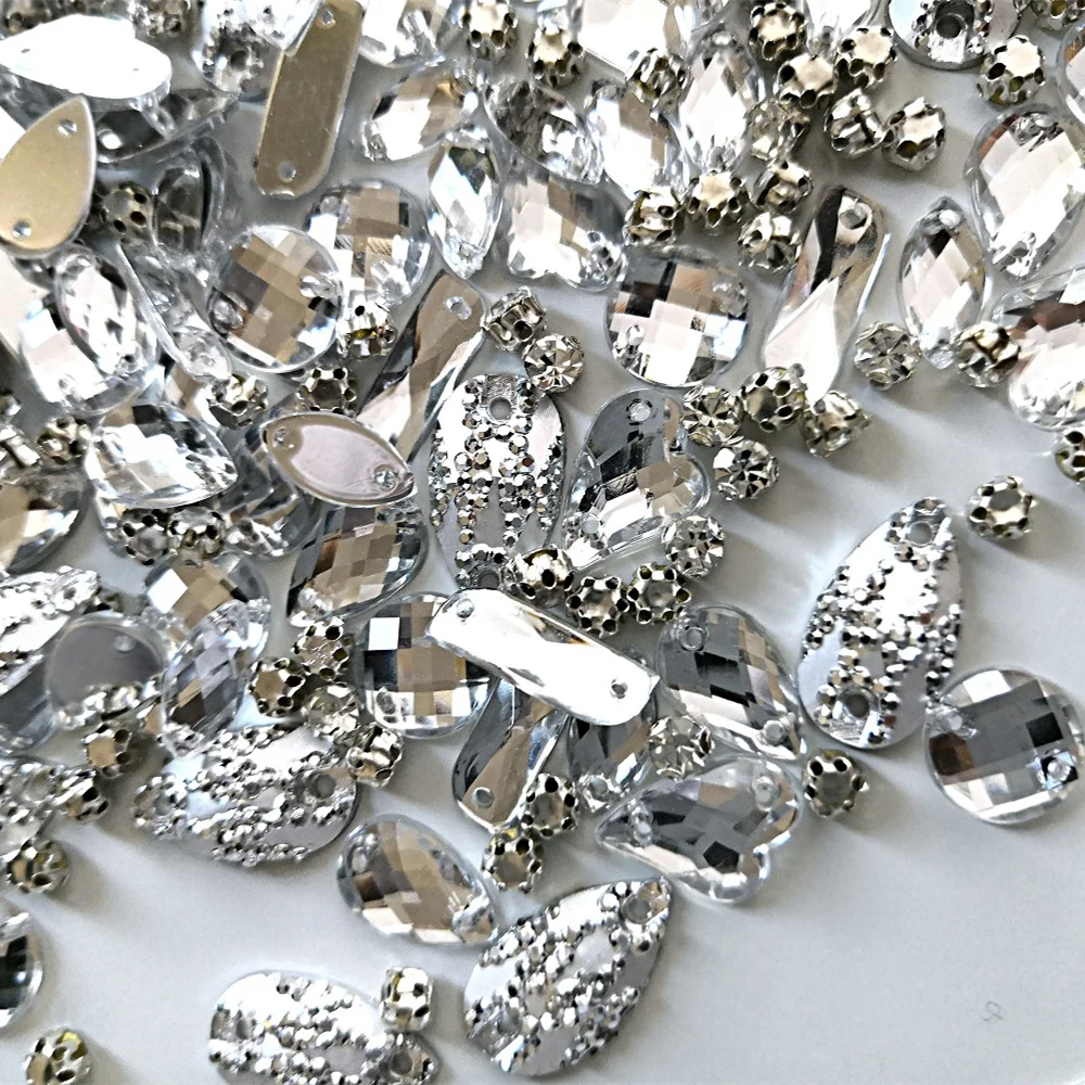 Mix 340pcs Silver Decorative Wedding Flat Back Stones Crystals Rhinestones Applique for Nails Wigs Dress Sewing Accessories Diy