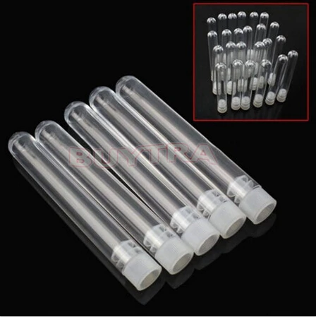 Tubes à essai en plastique transparent avec bouchons, tubes à essai de laboratoire, perles de bricolage faites à la main, tube de rangement, 12x100mm, 10 pièces