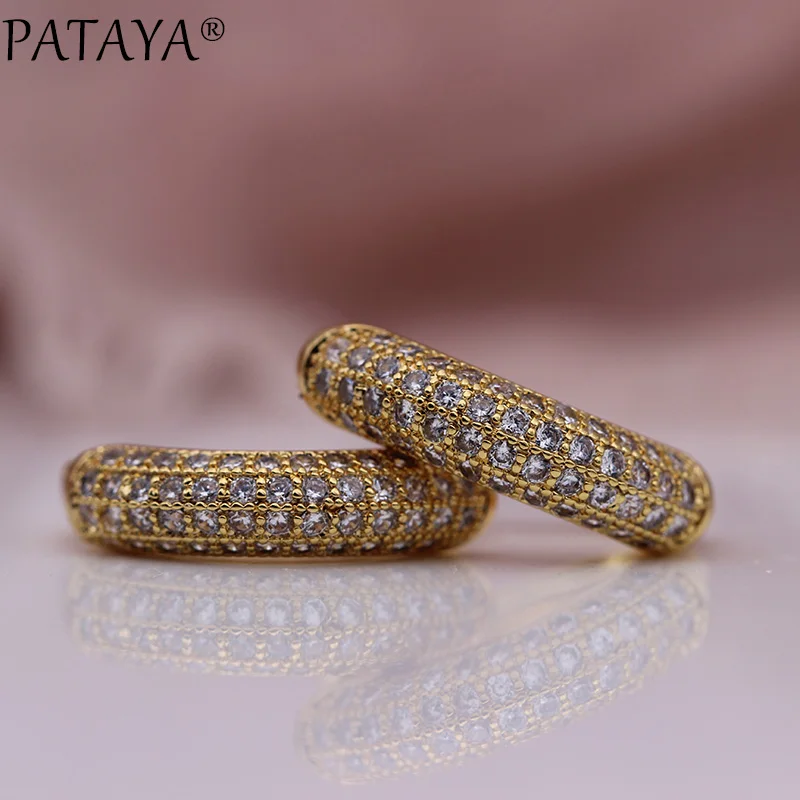 PATAYA New 585 Rose Gold Color Long Dangle Earrings White Round Natural Zirconia Women Noble Fashion Jewelry Irregular Earrings