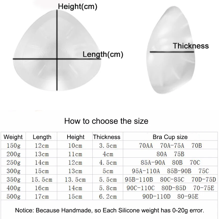 Silicone Breast Form Mastectomy Artificial Transparent Triangle Silicone Chest Fake Breast Prosthesis 500g Soft Sponge Pad D30