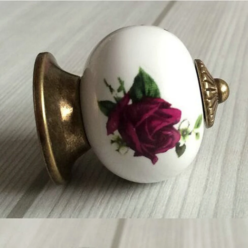 White Ceramic dresser drawer Knob Kitchen Cabinet Knobs Pulls Handle Distress Antique Bronze Door Handles Pull porcelain