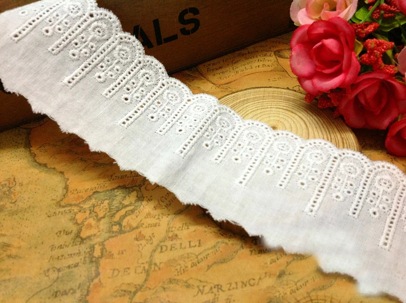 

10 yard 5cm 1.96" wide ivory fabric cotton embroidery lace trim ribbon SL4K592