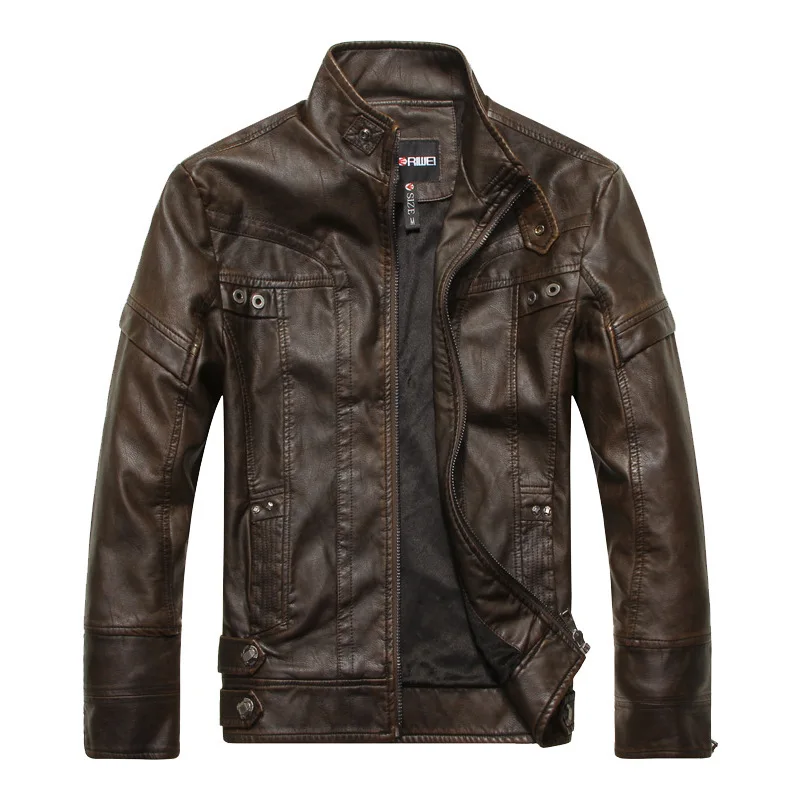 

2023 New Autumn Winter Black Brown Leather Jacket Men Stand Collar Zipper Slim Biker Motorcycle Jacket Casaco Couro Casculino