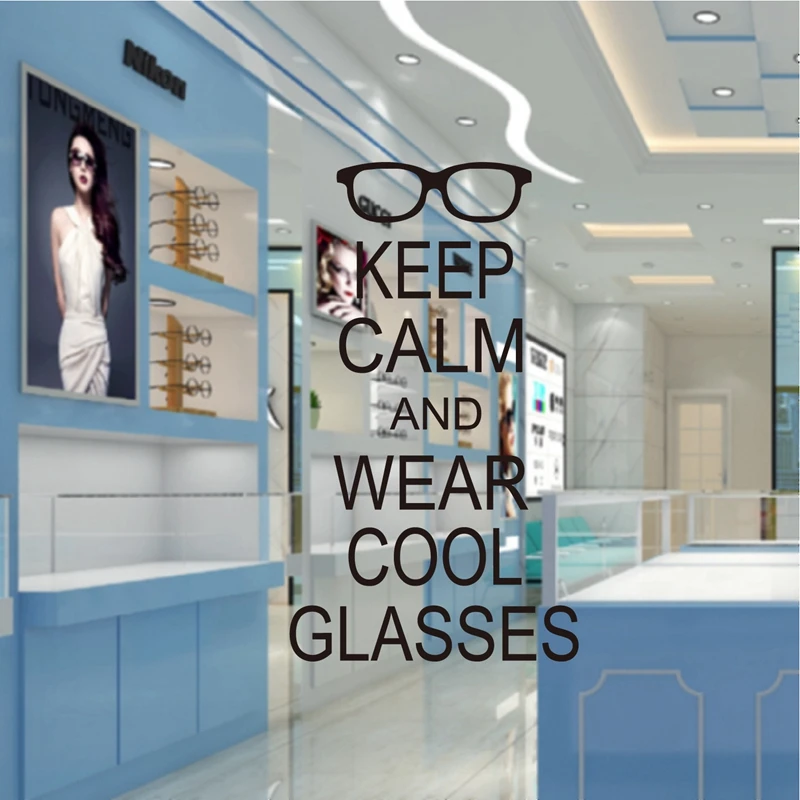 Wear Cool Glasses Eye Chart Wall Decals Optomestrist Office Art Decor , Glasses Vinyl Sticker Optical Shop Door Window Art Decal