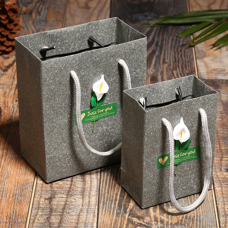 

10Pcs Kraft Paper Bag With Handles Elegant Grey Jewelry Packaging Bags For Wedding Birthday Party Jewelry Paper Bags