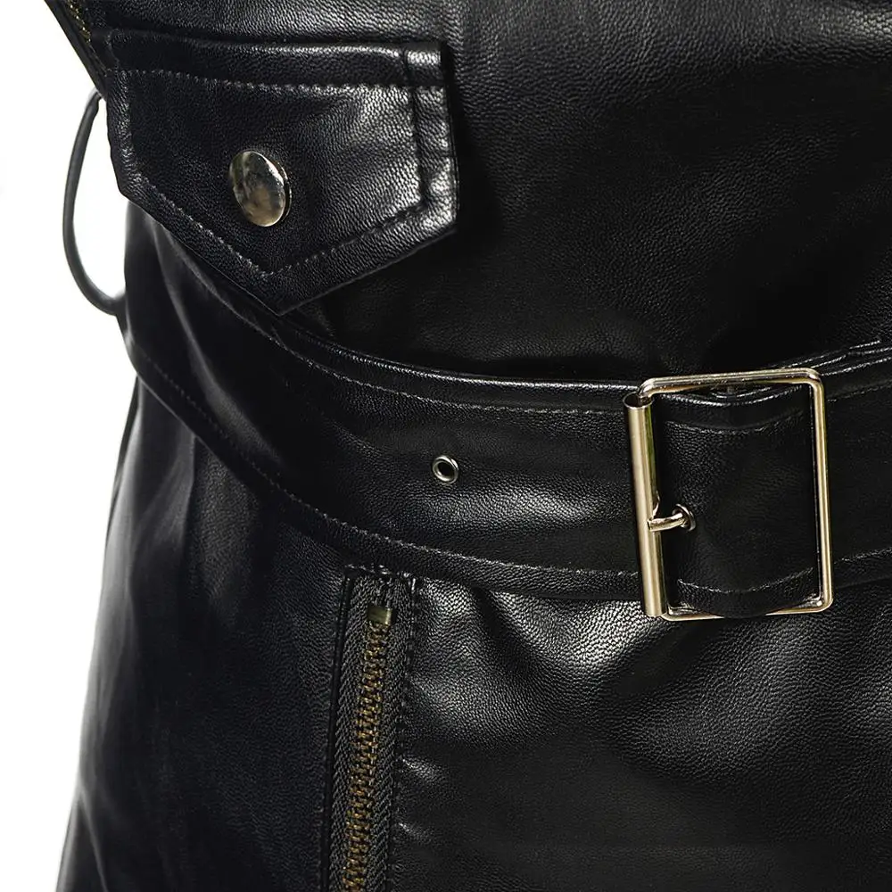 SX 2019 NEW Soft PU Faux leather Jacket Women Sashes Slim Lapel Lace zipping Beading Motocycle Coats