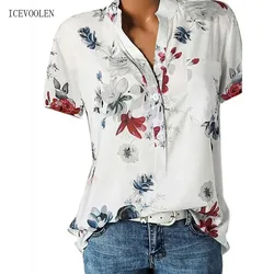 Elegante Vrouwen Shirt Printing Grote Maat Casual Shirt Fashion V-hals Korte Mouwen Blouse