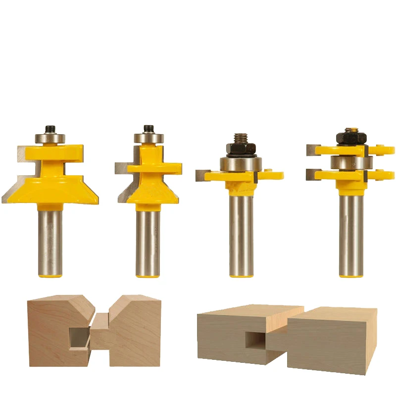 

4 Bit Tongue & Groove and V-notch Router Bit Set - 1/2" Shank Line knife Woodworking cutter Tenon Cutter for Woodworking Tools