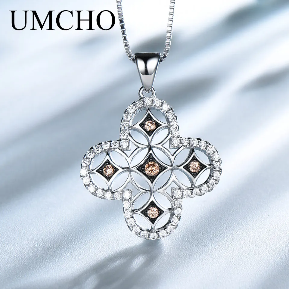 

UMCHO 925 Sterling Silver Pendant for Women Yellow Zircon Engagement Wedding Gift Leaf Necklaces Party Fine Jewelry With Chain