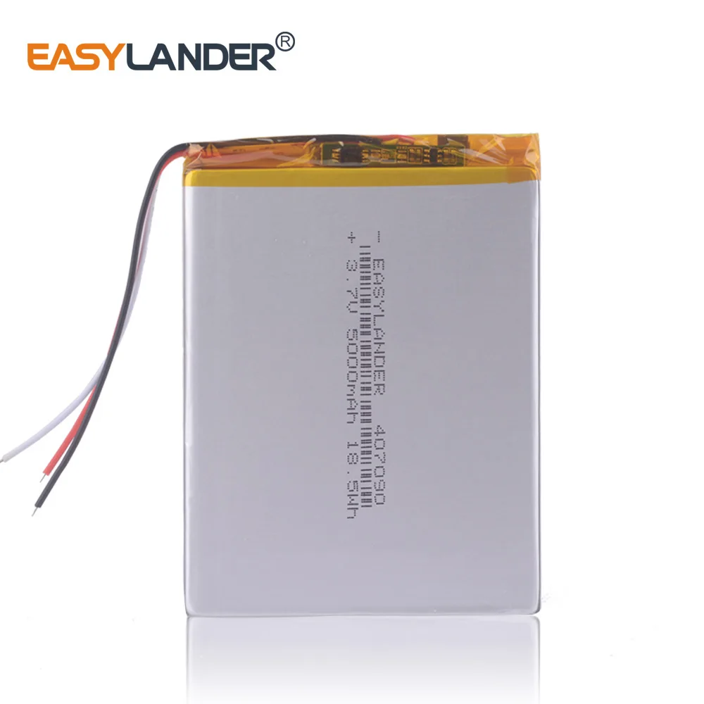 

3.7V 5000mAh 407090 polymer lithium ion battery rechargeable batteries for tablet pc 7 inch Tablet PC 3wires