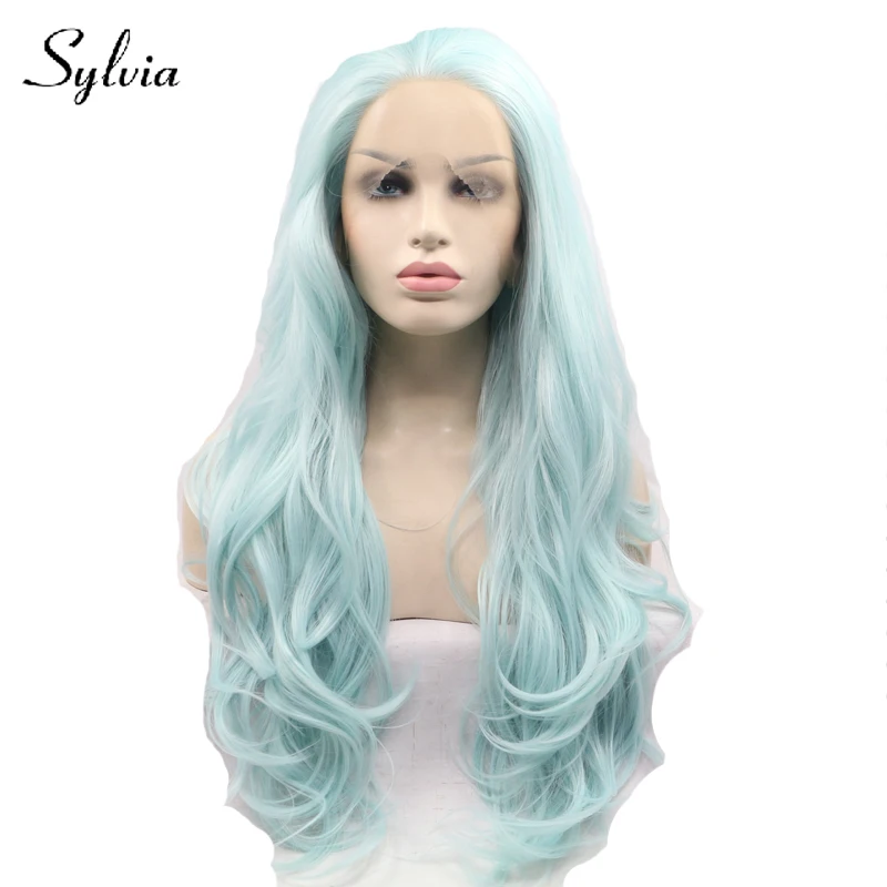 

Sylvia Light Blue Body Wave Synthetic Lace Front Wigs Free Parting Natural Glueless Heat Resistant Fiber Hair for Woman