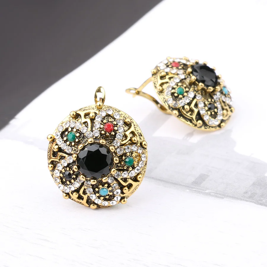 Vintage Indian Australia Crystal Flower Wedding Earrings Rhinstone Antique Gold Stud Earrings For Women Bohemian Jewelry