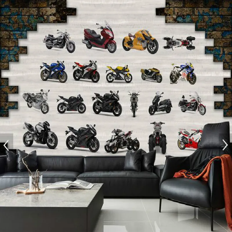 

Nostalgia retro world famous motorcycle muarl backdrop large fresco living room paper bedroom study 3D wallpapers for walls