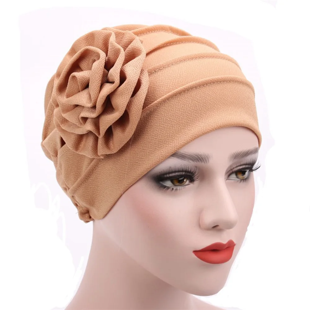 Solid Head Beanie Ladies Fashion Flower Muslim Hat Women Hat Winter Headwear India Hat Female Moon Chemo Hats