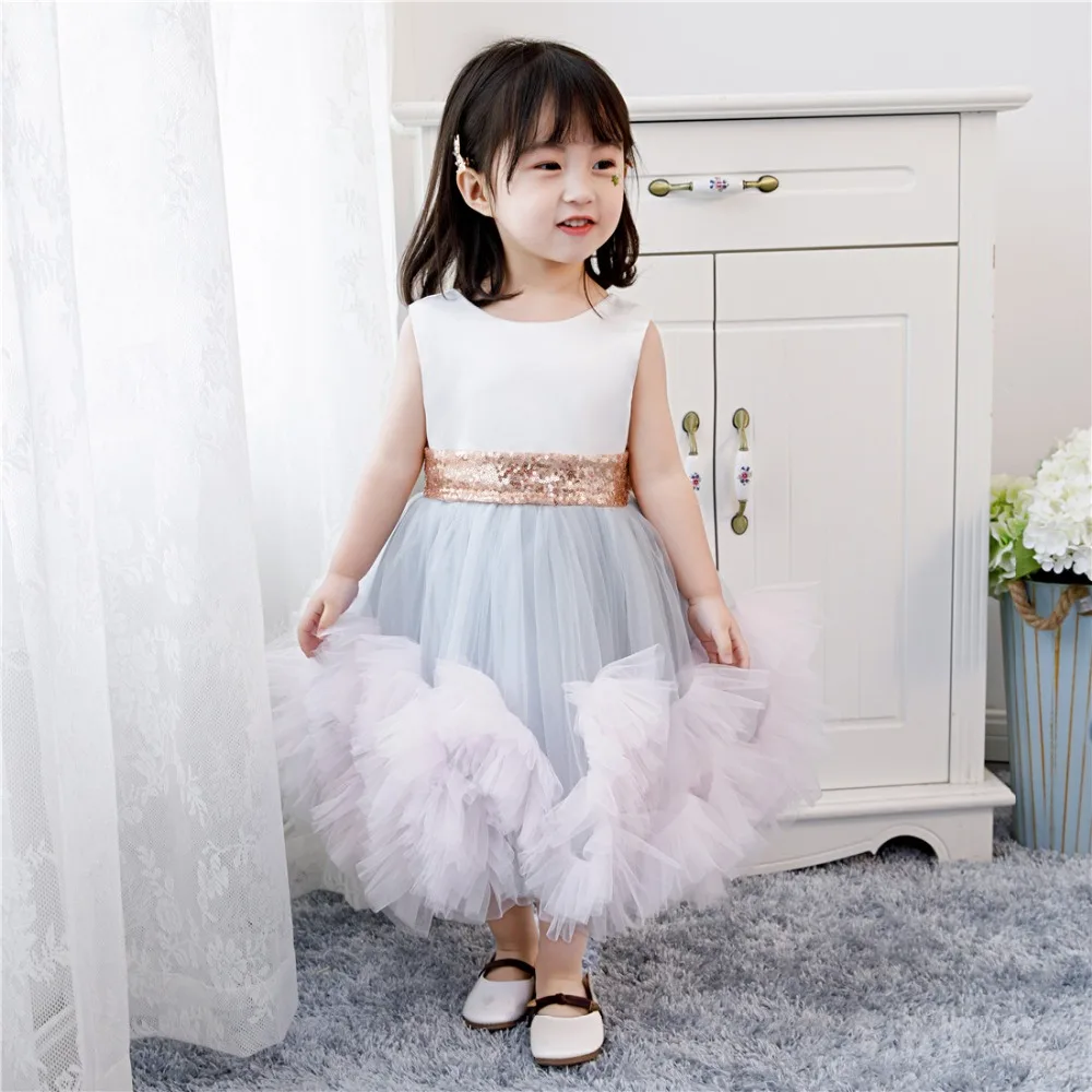 Sequin Layered Flower Girl Dress For Girls Tulle Dresses Birthday Party Wedding Ceremonious Girl Baptism Gown Kids