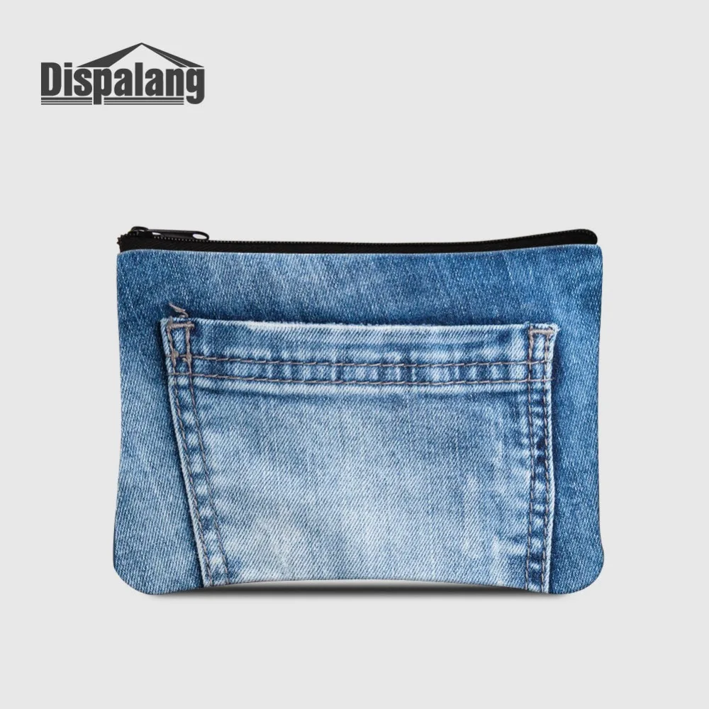 Dispalang Women Coin Purses Denim Printed Women\'s Small Outdoors Wallet Girls Clutch With Zipper Child Mini Money Bags Key Pouch