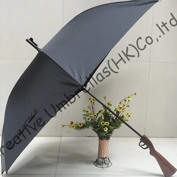 Rifle imitation wooden gun umbrella,100%sunscreen,UPF>40+parasol,straight,long-handle windproof,3.5mm fiberglass long ribs