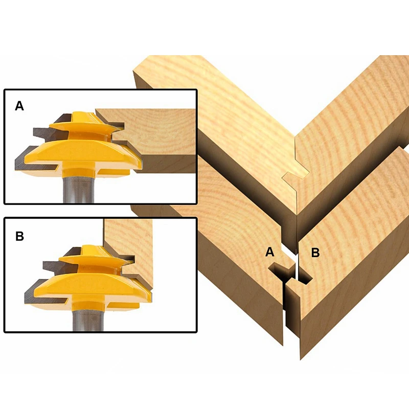 45 Degree Lock Miter Bit 8mm Shank Tenon Milling Cutter For Wood Carbide Router Bit MDF Plywood Wood Cutter Carpentry Tools