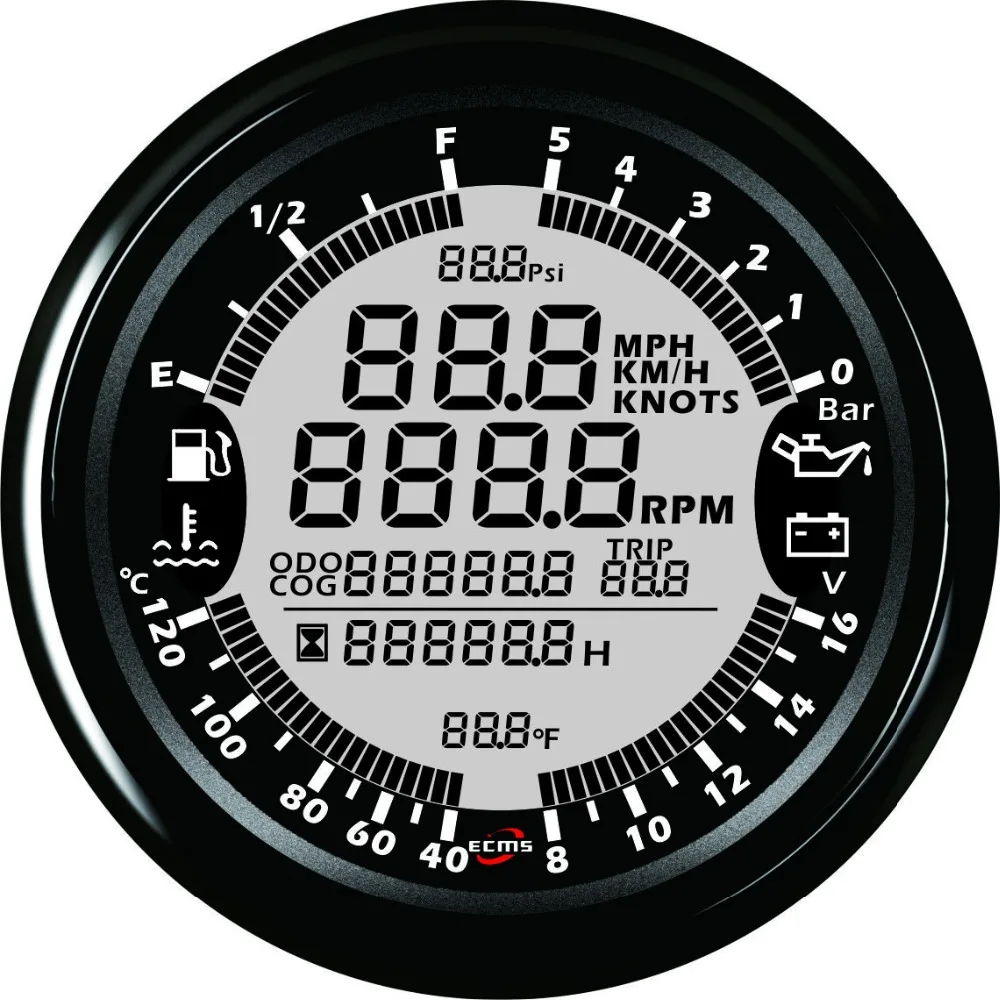 Marine Boat Car Digital Multifunction Gauge-6 24V 85mm 5Bar 316L Black Bezel  900-00135