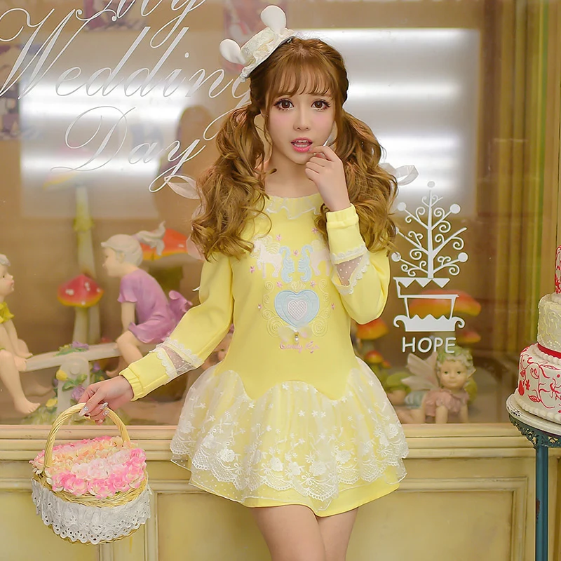 Princess sweet lolita dress Candy rain original new spring girl lace Unicorn leisure dress embroidered sweet  C22AB6015