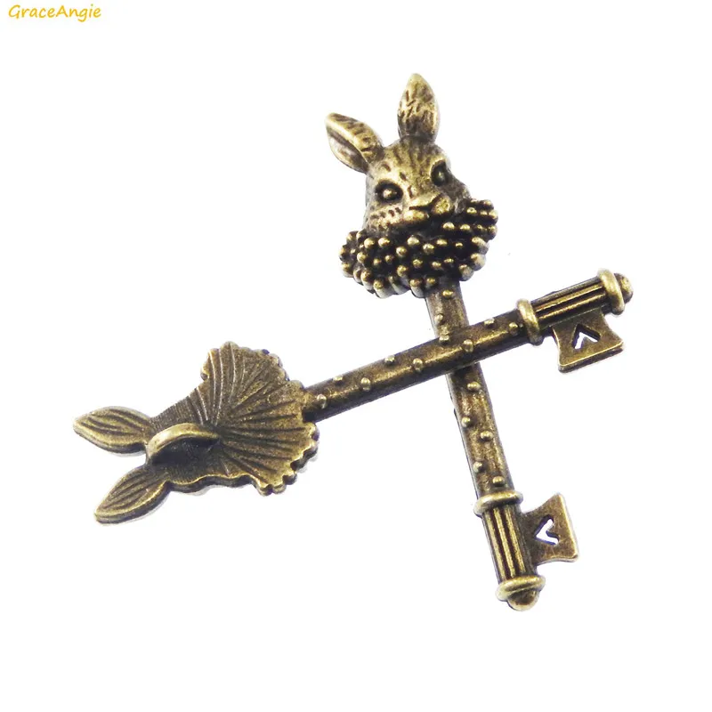 GraceAngie 10pcs Vintage Mr.Rabbit Key Shape Bronze Tone Alloy Retro Style Charms DIY Necklace Findings Jewelry Making Materials