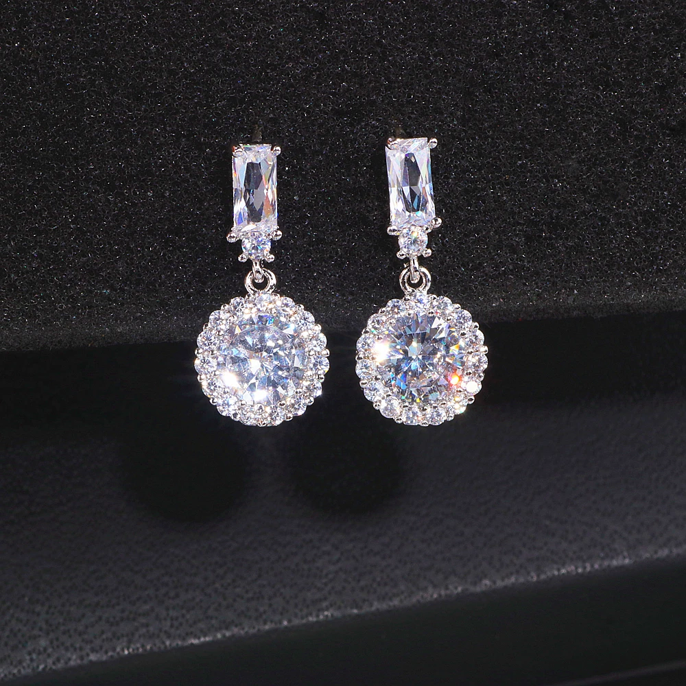 Classic Luxury Round Cubic Zircon Earrings for Women Bride Trendy Sparking Crystals Drop Earrings Wedding Earrings Gifts WX156