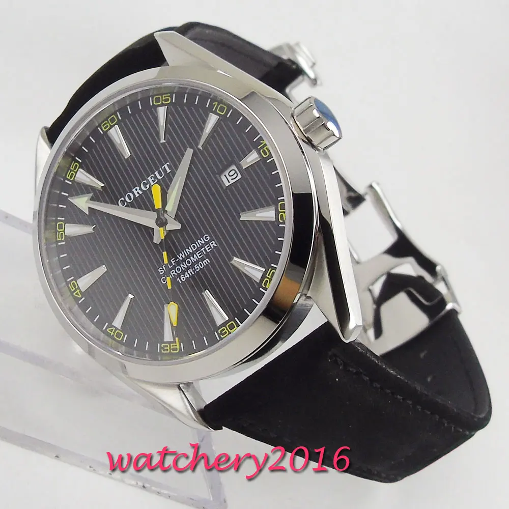 41mm Corgeut Black Dial Date Window Sapphire Glass NH35 Automatic Movement men's Watch