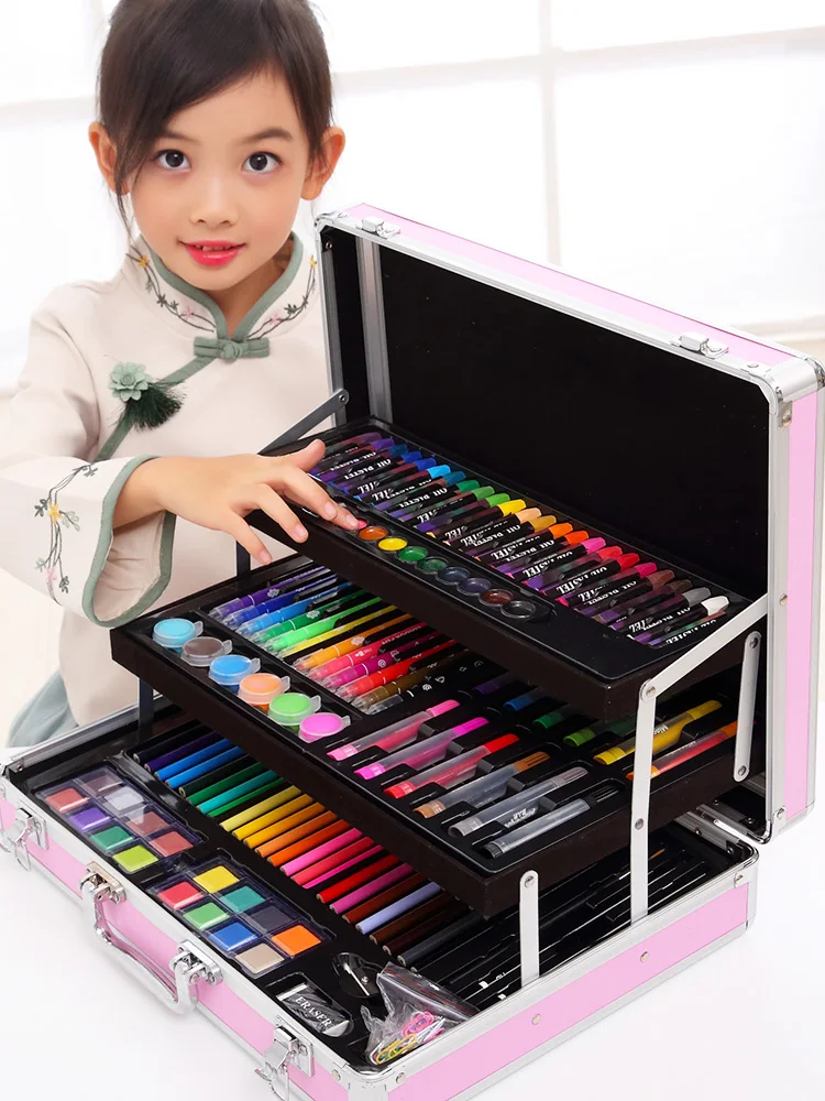 158pcs Art Set, Children Painting Sets, Art Supplies , Painting Tools, Pupil Color Pencils with Aluminous case