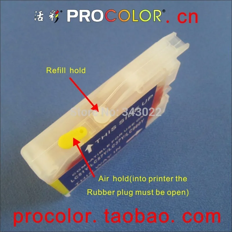 PROCOLOR Compatible Refill ink cartridge for brother LC10 LC37 LC51 LC57 LC960 LC970 LC1000 FAX-2480C MFC3360C MFC-260C DCP-130C