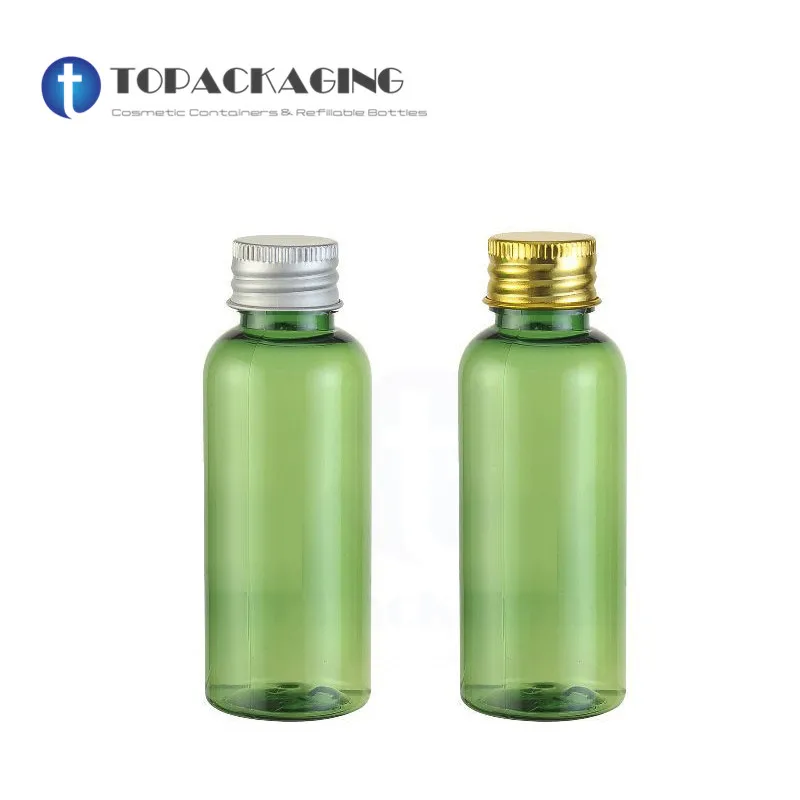 30*50ML Screw Cap Bottle Green Plastic Makeup Refillable Essential Oil Pack Empty Cosmetic Container Shampoo Lotion Aluminum Lid