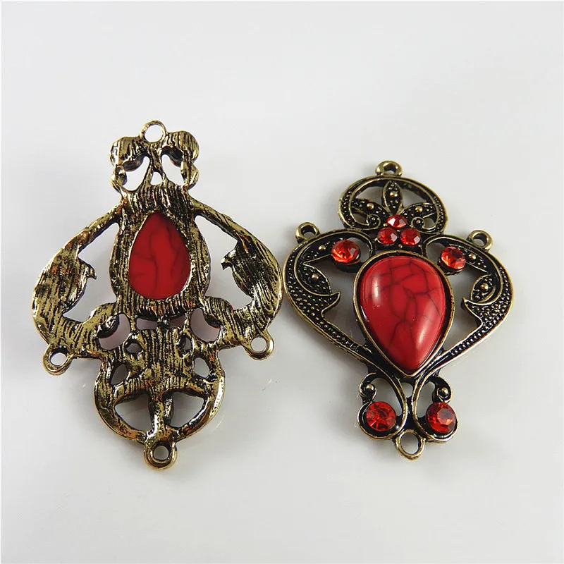 GraceAngie 4PCS  Vintage Style Bronze Alloy Red Charm Ancient Suspension Pendant Jewelry Connector Handmade Jewelry Accessory