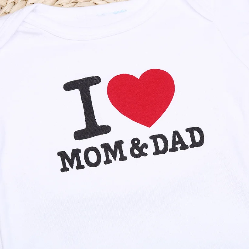 هوي بيبي بودي بودي للأطفال الرضع أنا أحب أمي وأبي معطف أبيض للأولاد بيبي زي 100% قطن حللا ملابس حديثي الولادة #3