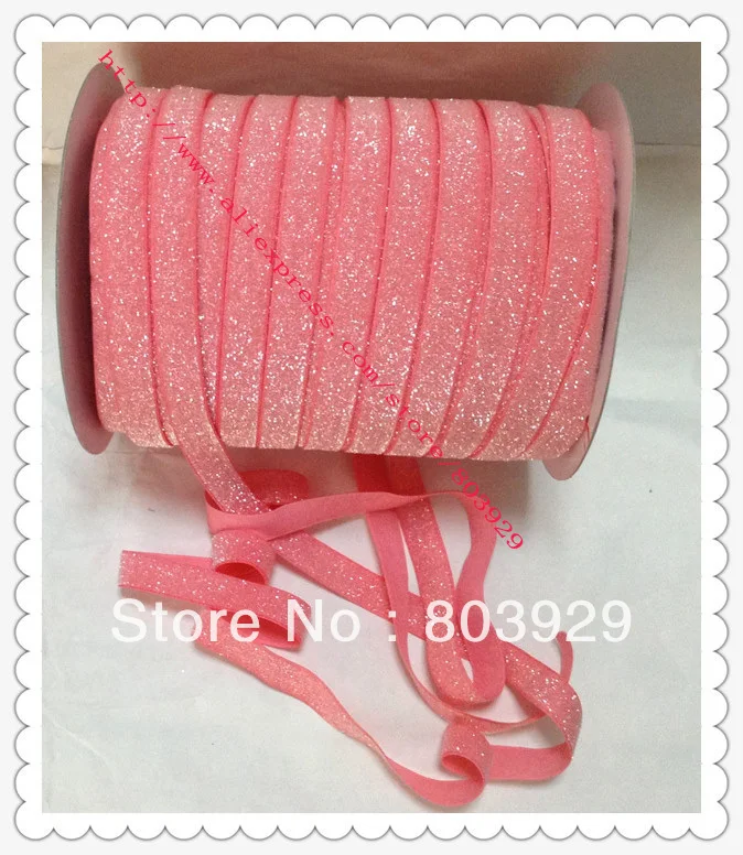 Stretch Metallic Headband Ribbon  Watermelon Sparkle Ribbon   3/8