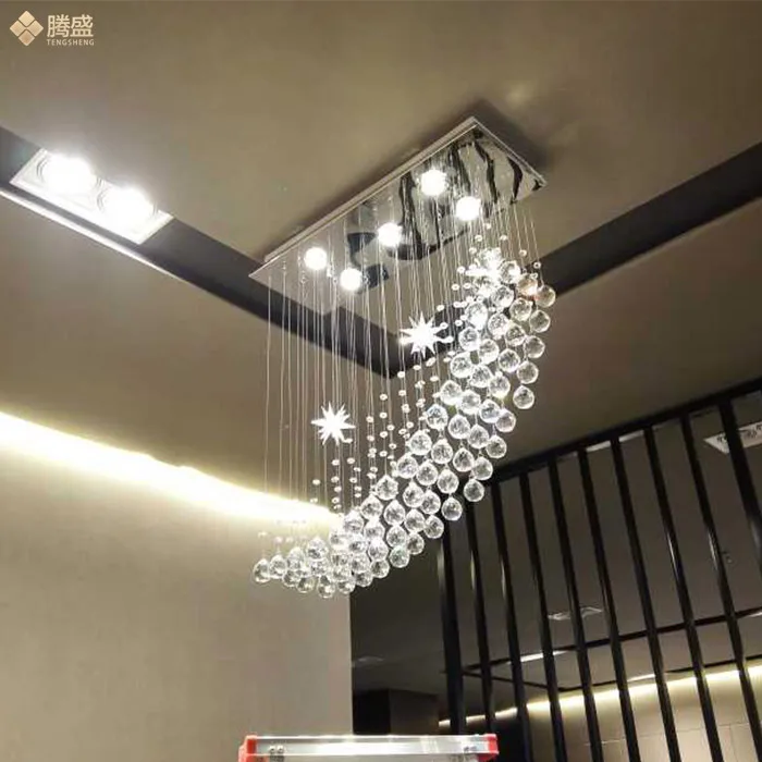 Modern restaurant crystal lamp LED hanging line meal K9 Ceiling Lights creative individual star ship light bedroom study stairs