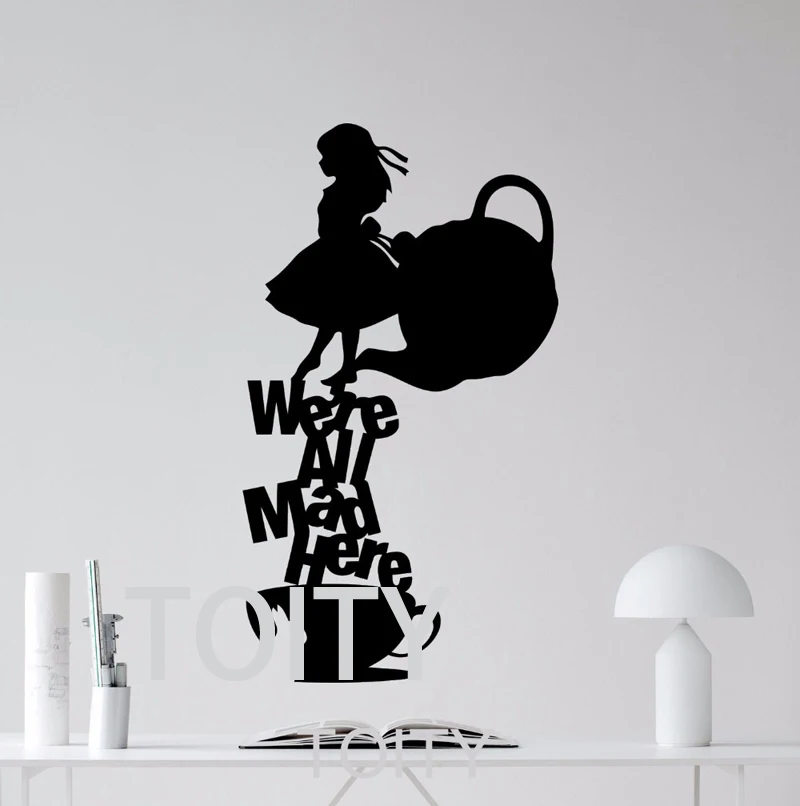 Alice In Wonderland Wall Sticker Tea Time Vinyl Decal Rabbit Mad Hatter Decor Cheshire Cat Poster Nursery Mural image 2