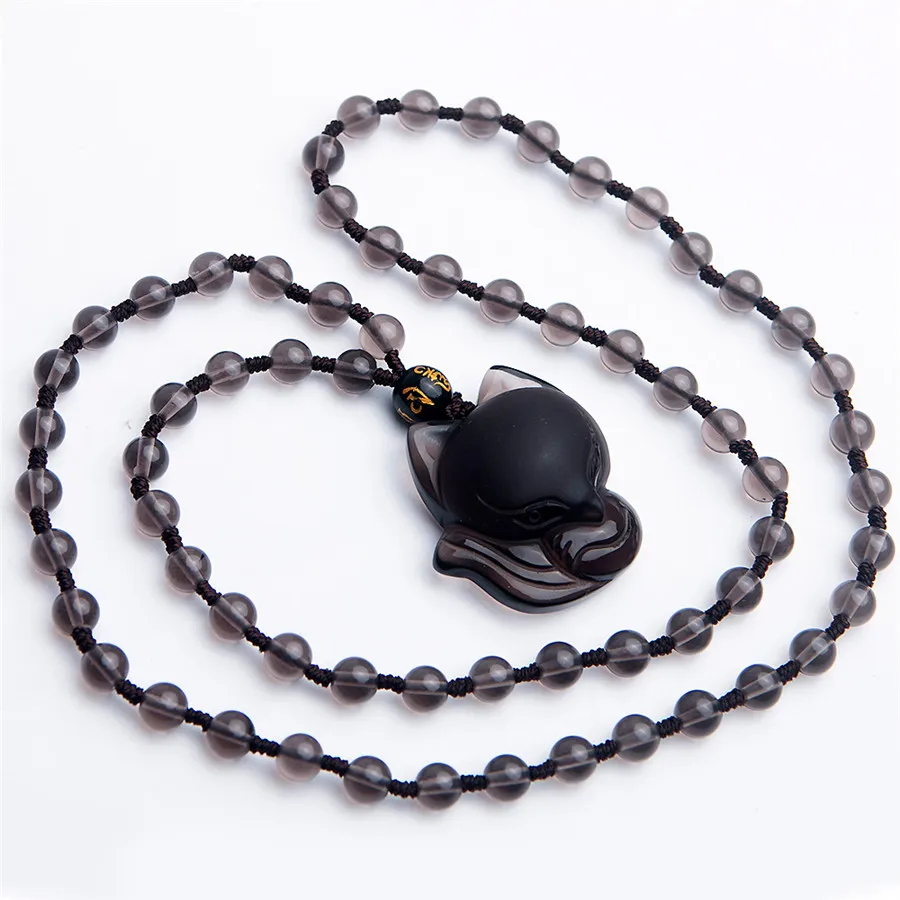 Natural Ice Obsidian Pendant Necklace For Women Lady Men Gift 34x26x13mm Beads Fox Crafted Crystal Energy Gemstone Jewelry AAAAA