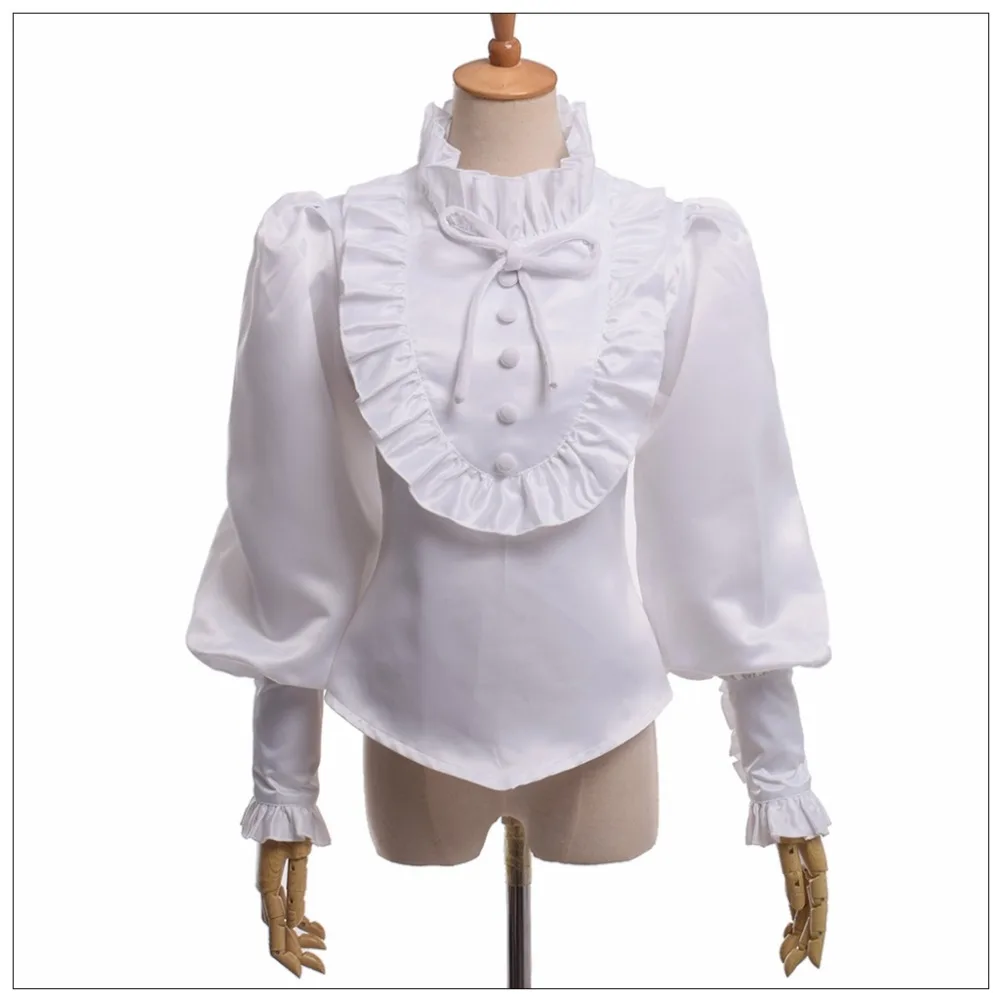 Victorian Blouse Women Vintage Royal Princess Renaissance Medieval Long Sleeve White/Black Ruffled Jabot Lolita Shirt