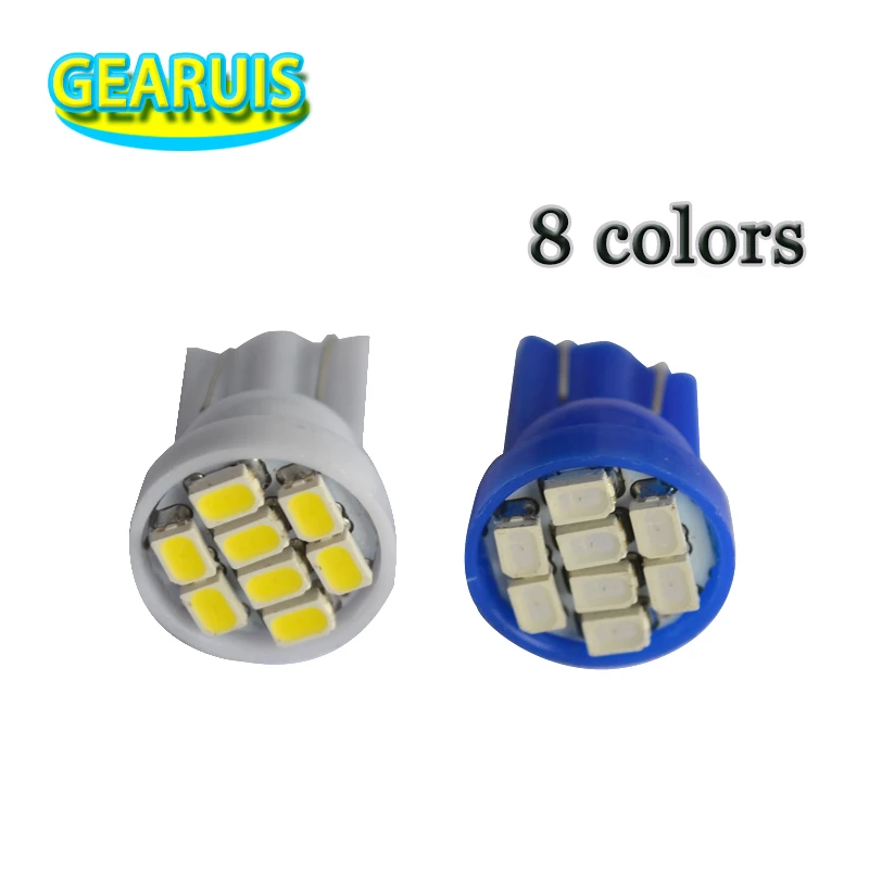 

100 шт. T10 W5W 8 smd 1206 3020 8 светодиодов 194 168 192 501 Автомобильная интерьерная лампа для автозачистки белый красный желтый синий зеленый 12 В