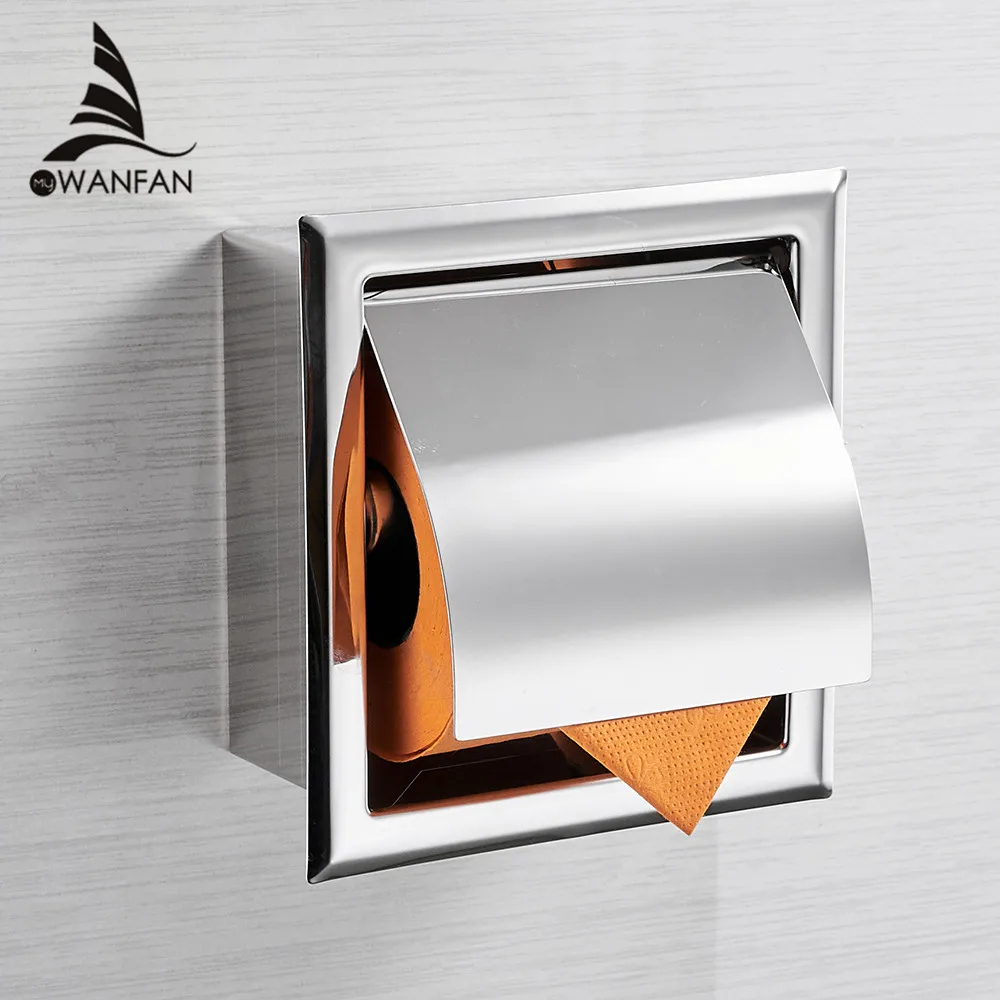 Stainless Steel304 Toilet Paper Holder Chrome Wall Mounted Concealed Bathroom Roll Tissue Box Porta Papel Higienico WF-18030