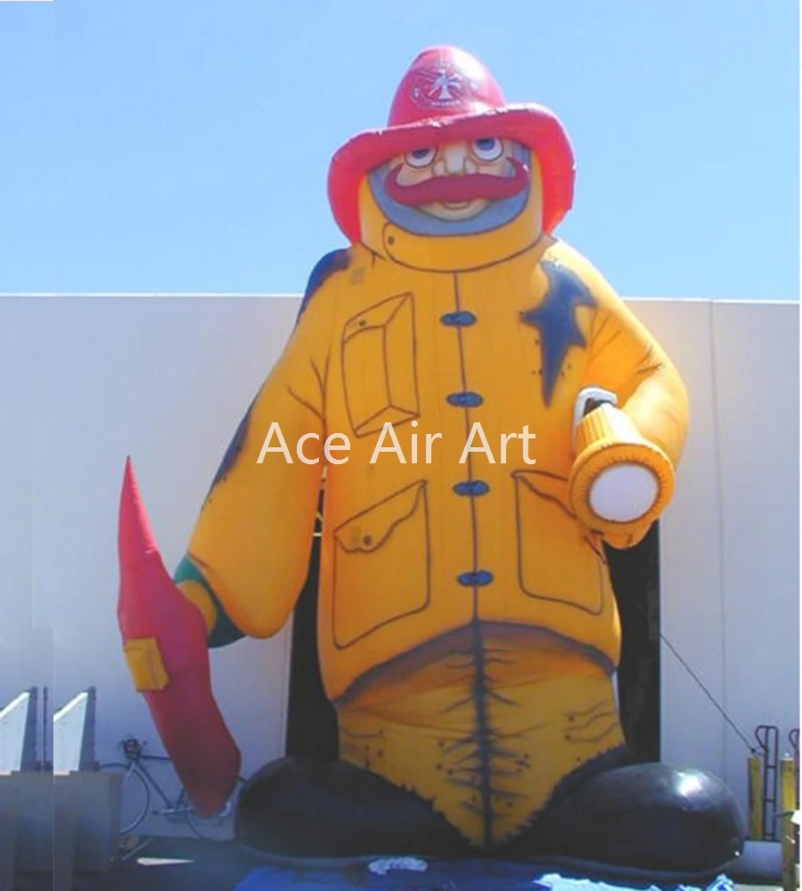 

6m tall inflatable mining worker pop up cartoon character model with hammer, flashlight for advertising